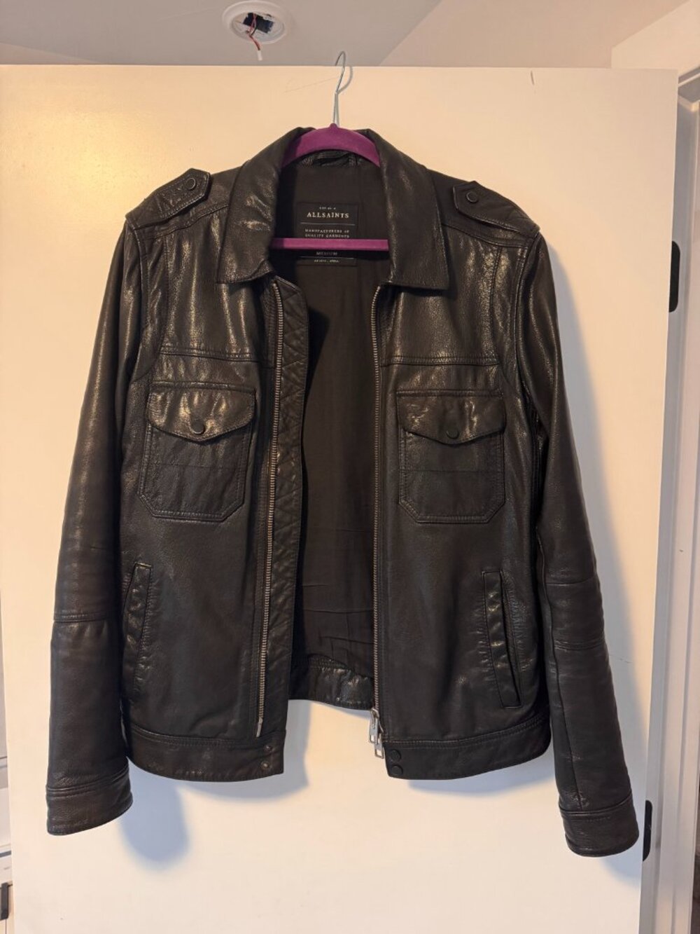 AllSaints Black Leather Jacket Men's Medium